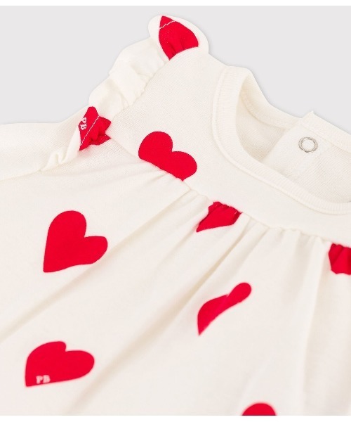 PETIT BATEAU(プチバトー)の「ハートプリント半袖ドレスボディ(ロンパース・キッズ・ホワイト×レッド・6MONTH/12MONTH)」の3枚目の写真