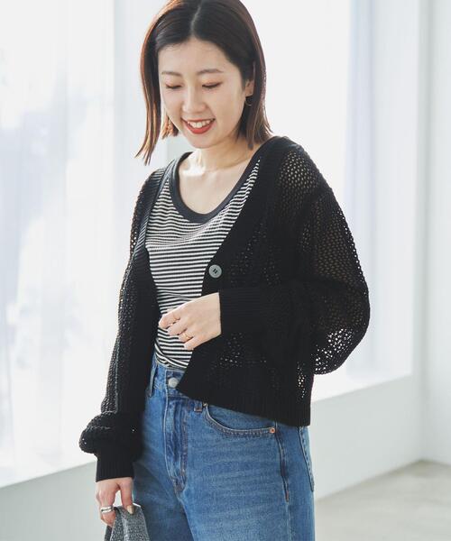 coen(コーエン)の「Vネックメッシュカーディガン(カーディガン/ボレロ・レディース・ブラック/ホワイト/モカ・M/L)」の3枚目の写真