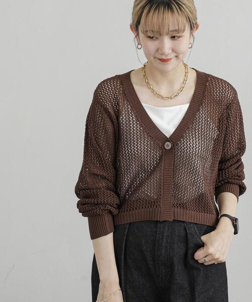 coen(コーエン)の「Vネックメッシュカーディガン(カーディガン/ボレロ・レディース・ブラック/ホワイト/モカ・M/L)」の4枚目の写真