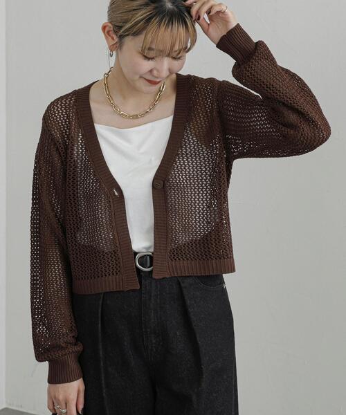 coen(コーエン)の「Vネックメッシュカーディガン(カーディガン/ボレロ・レディース・ブラック/ホワイト/モカ・M/L)」の5枚目の写真