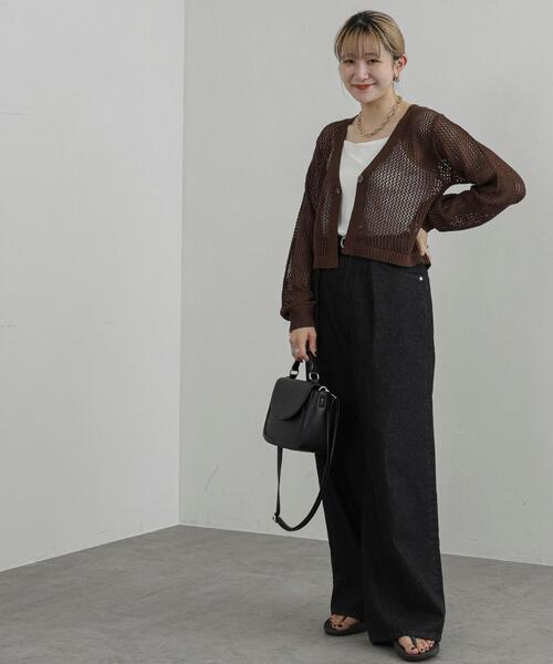 coen(コーエン)の「Vネックメッシュカーディガン(カーディガン/ボレロ・レディース・ブラック/ホワイト/モカ・M/L)」の8枚目の写真