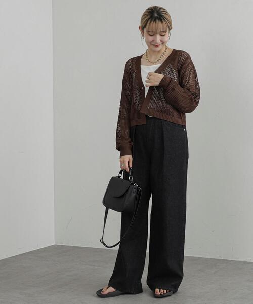 coen(コーエン)の「Vネックメッシュカーディガン(カーディガン/ボレロ・レディース・ブラック/ホワイト/モカ・M/L)」の9枚目の写真