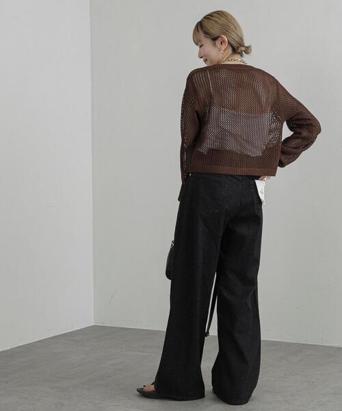 coen(コーエン)の「Vネックメッシュカーディガン(カーディガン/ボレロ・レディース・ブラック/ホワイト/モカ・M/L)」の10枚目の写真