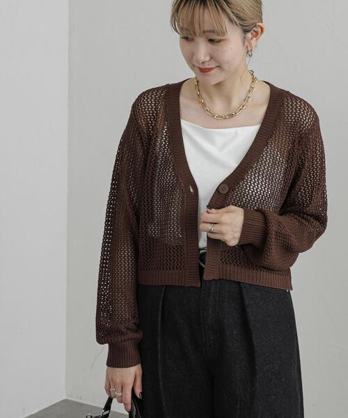 coen(コーエン)の「Vネックメッシュカーディガン(カーディガン/ボレロ・レディース・ブラック/ホワイト/モカ・M/L)」の12枚目の写真
