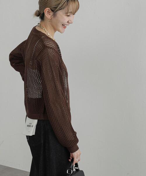 coen(コーエン)の「Vネックメッシュカーディガン(カーディガン/ボレロ・レディース・ブラック/ホワイト/モカ・M/L)」の13枚目の写真