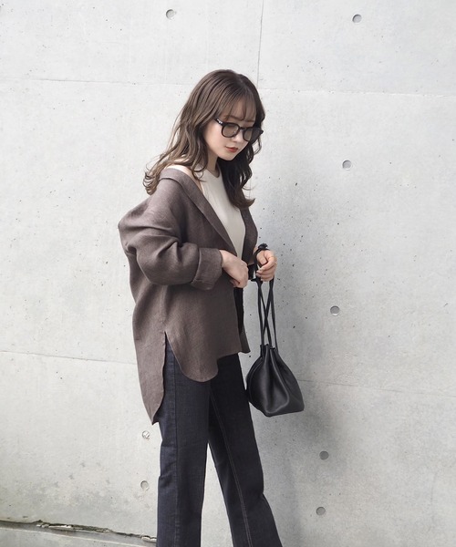 LAULEN（ローレン）の「Linen shirt jacket（テーラードジャケット・レディース・ブラウン/ベージュ・FREE）」の2枚目の写真