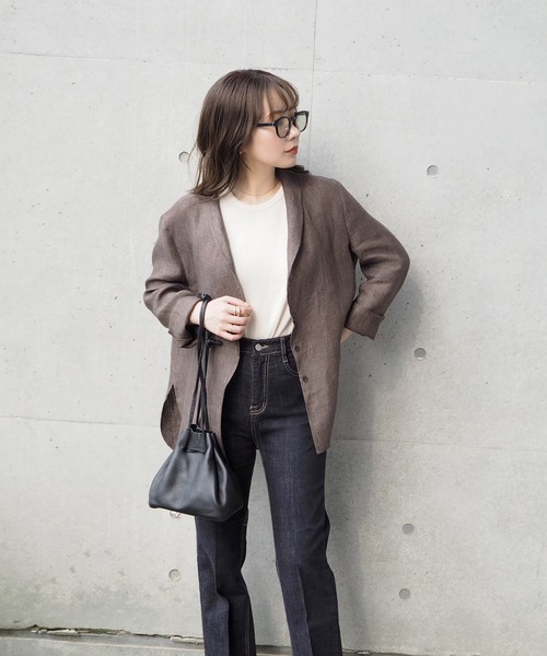 LAULEN（ローレン）の「Linen shirt jacket（テーラードジャケット・レディース・ブラウン/ベージュ・FREE）」の13枚目の写真