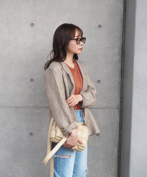 LAULEN（ローレン）の「Linen shirt jacket（テーラードジャケット・レディース・ブラウン/ベージュ・FREE）」の4枚目の写真