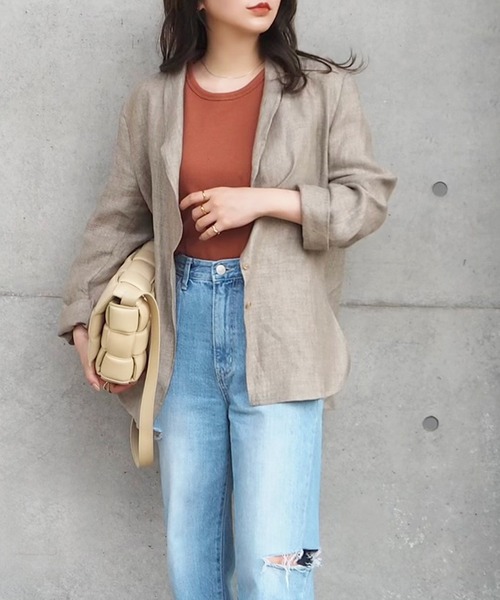 LAULEN（ローレン）の「Linen shirt jacket（テーラードジャケット・レディース・ブラウン/ベージュ・FREE）」の3枚目の写真