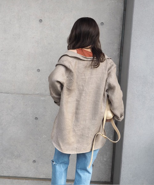 LAULEN（ローレン）の「Linen shirt jacket（テーラードジャケット・レディース・ブラウン/ベージュ・FREE）」の6枚目の写真