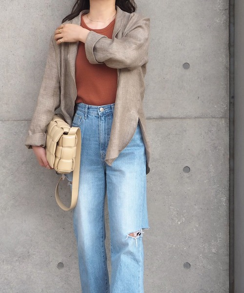 LAULEN（ローレン）の「Linen shirt jacket（テーラードジャケット・レディース・ブラウン/ベージュ・FREE）」の7枚目の写真