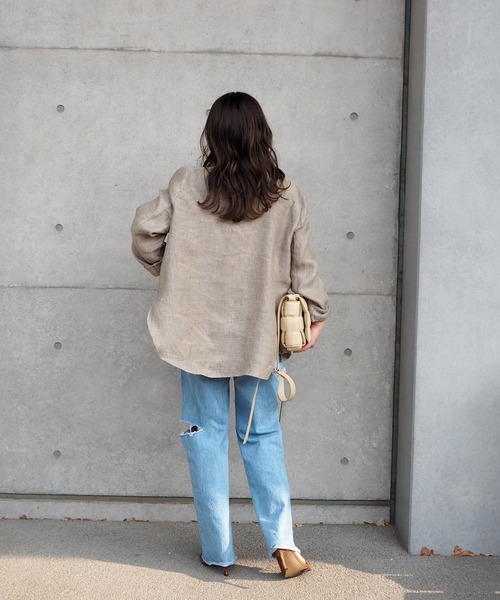 LAULEN（ローレン）の「Linen shirt jacket（テーラードジャケット・レディース・ブラウン/ベージュ・FREE）」の10枚目の写真