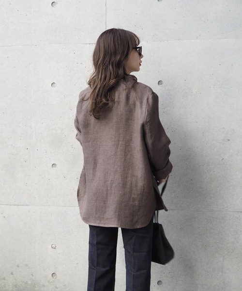 LAULEN（ローレン）の「Linen shirt jacket（テーラードジャケット・レディース・ブラウン/ベージュ・FREE）」の14枚目の写真