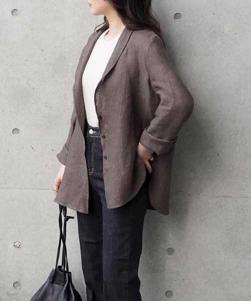 LAULEN（ローレン）の「Linen shirt jacket（テーラードジャケット・レディース・ブラウン/ベージュ・FREE）」の15枚目の写真