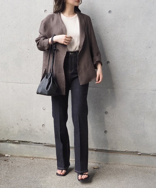 LAULEN（ローレン）の「Linen shirt jacket（テーラードジャケット・レディース・ブラウン/ベージュ・FREE）」の18枚目の写真