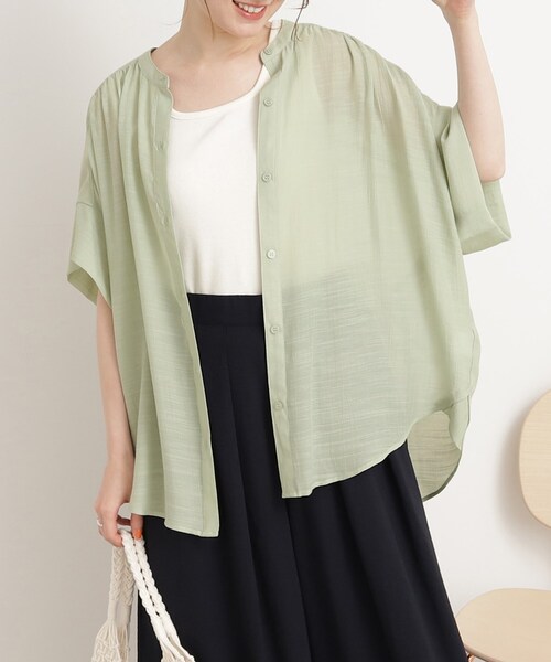 DRESKIP（ドレスキップ）の「◆【大人の抜け感】シアースラブバンドカラーシャツ（シャツ/ブラウス・レディース・ライトベージュ/グレー系その他/オレンジ/ライトグリーン・00）」の4枚目の写真