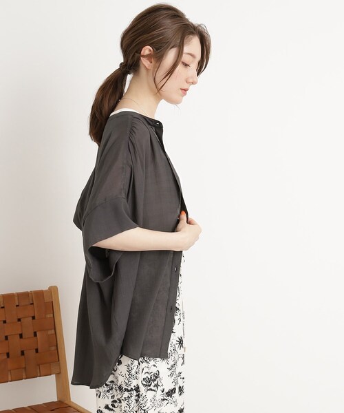 DRESKIP（ドレスキップ）の「◆【大人の抜け感】シアースラブバンドカラーシャツ（シャツ/ブラウス・レディース・ライトベージュ/グレー系その他/オレンジ/ライトグリーン・00）」の9枚目の写真