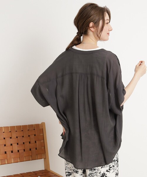 DRESKIP（ドレスキップ）の「◆【大人の抜け感】シアースラブバンドカラーシャツ（シャツ/ブラウス・レディース・ライトベージュ/グレー系その他/オレンジ/ライトグリーン・00）」の10枚目の写真