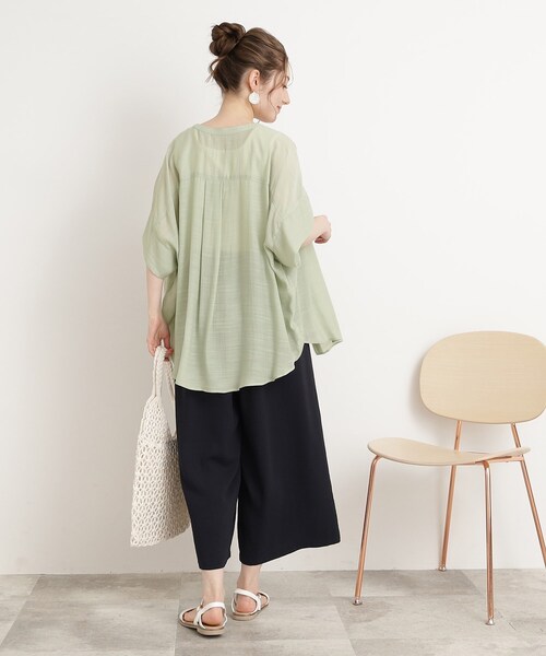 DRESKIP（ドレスキップ）の「◆【大人の抜け感】シアースラブバンドカラーシャツ（シャツ/ブラウス・レディース・ライトベージュ/グレー系その他/オレンジ/ライトグリーン・00）」の12枚目の写真