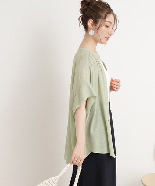 DRESKIP（ドレスキップ）の「◆【大人の抜け感】シアースラブバンドカラーシャツ（シャツ/ブラウス・レディース・ライトベージュ/グレー系その他/オレンジ/ライトグリーン・00）」の14枚目の写真