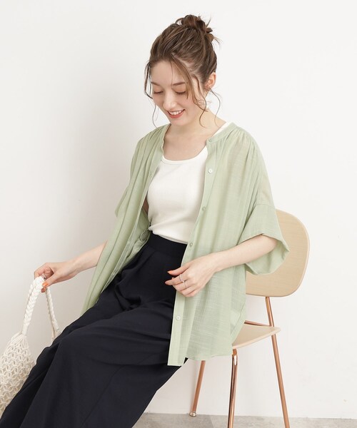 DRESKIP（ドレスキップ）の「◆【大人の抜け感】シアースラブバンドカラーシャツ（シャツ/ブラウス・レディース・ライトベージュ/グレー系その他/オレンジ/ライトグリーン・00）」の15枚目の写真