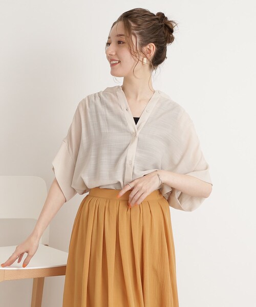 DRESKIP（ドレスキップ）の「◆【大人の抜け感】シアースラブバンドカラーシャツ（シャツ/ブラウス・レディース・ライトベージュ/グレー系その他/オレンジ/ライトグリーン・00）」の19枚目の写真