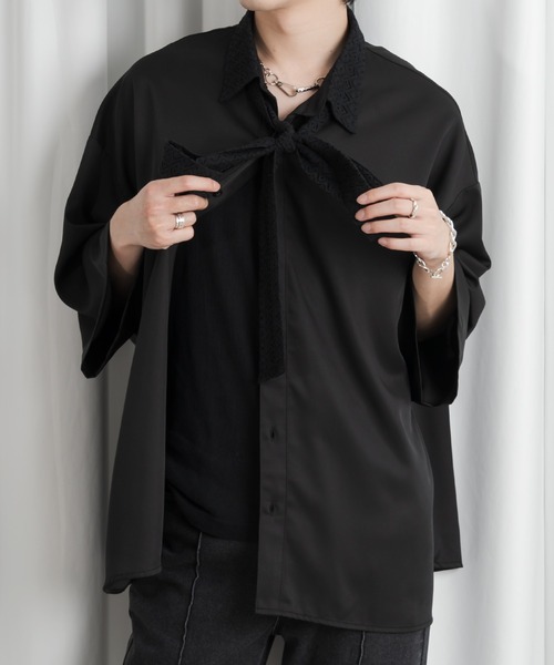 Adoon plain（アドーンプレーン）の「【Adoon plain 】レースボウタイシャツ（シャツ/ブラウス・メンズ・ブラック/ブルー・MEDIUM/LARGE）」の22枚目の写真