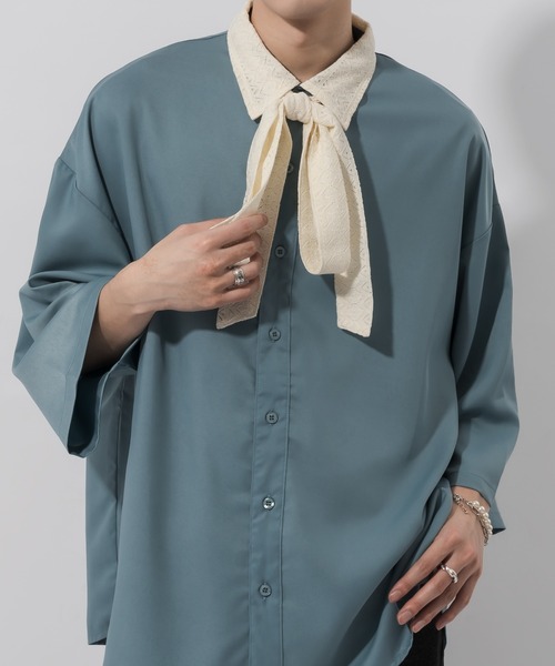 Adoon plain（アドーンプレーン）の「【Adoon plain 】レースボウタイシャツ（シャツ/ブラウス・メンズ・ブラック/ブルー・MEDIUM/LARGE）」の3枚目の写真