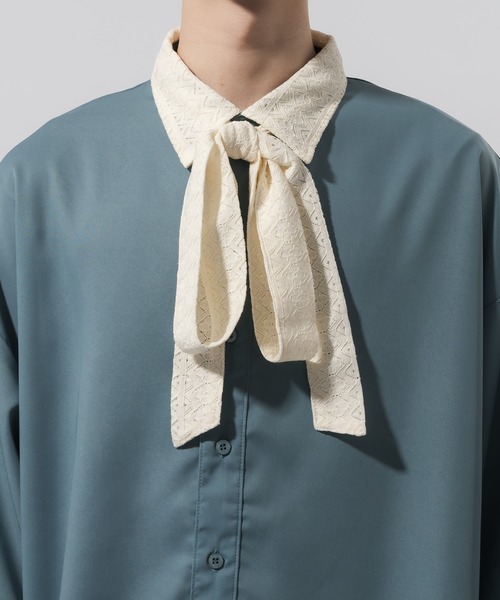 Adoon plain（アドーンプレーン）の「【Adoon plain 】レースボウタイシャツ（シャツ/ブラウス・メンズ・ブラック/ブルー・MEDIUM/LARGE）」の6枚目の写真