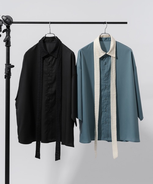 Adoon plain（アドーンプレーン）の「【Adoon plain 】レースボウタイシャツ（シャツ/ブラウス・メンズ・ブラック/ブルー・MEDIUM/LARGE）」の4枚目の写真
