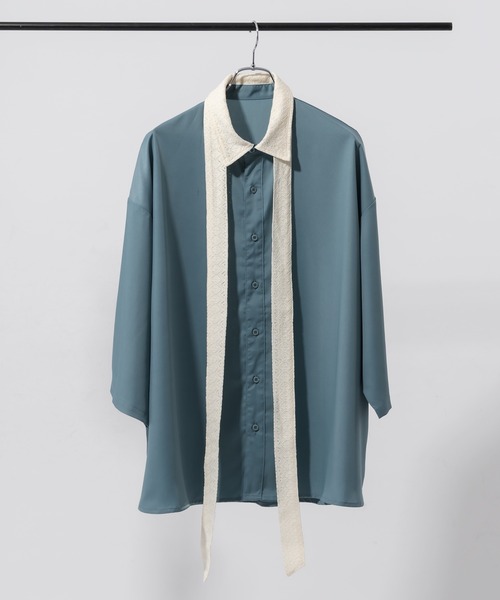 Adoon plain（アドーンプレーン）の「【Adoon plain 】レースボウタイシャツ（シャツ/ブラウス・メンズ・ブラック/ブルー・MEDIUM/LARGE）」の8枚目の写真