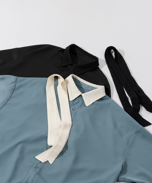 Adoon plain（アドーンプレーン）の「【Adoon plain 】レースボウタイシャツ（シャツ/ブラウス・メンズ・ブラック/ブルー・MEDIUM/LARGE）」の5枚目の写真
