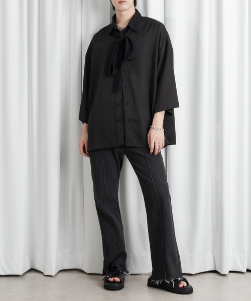 Adoon plain（アドーンプレーン）の「【Adoon plain 】レースボウタイシャツ（シャツ/ブラウス・メンズ・ブラック/ブルー・MEDIUM/LARGE）」の9枚目の写真