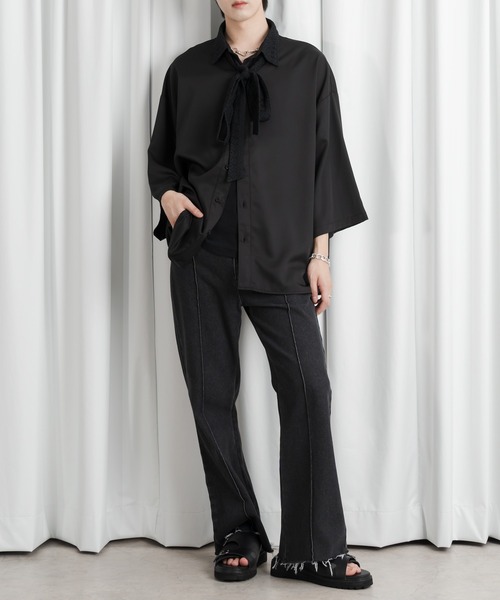 Adoon plain（アドーンプレーン）の「【Adoon plain 】レースボウタイシャツ（シャツ/ブラウス・メンズ・ブラック/ブルー・MEDIUM/LARGE）」の15枚目の写真