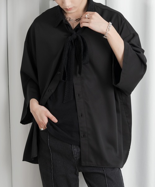 Adoon plain（アドーンプレーン）の「【Adoon plain 】レースボウタイシャツ（シャツ/ブラウス・メンズ・ブラック/ブルー・MEDIUM/LARGE）」の21枚目の写真