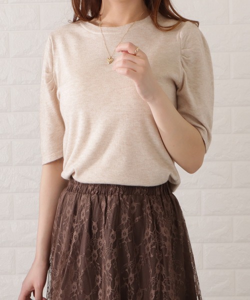 Lace Ladies(レースレディース)の「ラウンドネックギャザーニットプルオーバー(シャツ/ブラウス・レディース・ブラック/ベージュ/ブルー/ホワイト/ピンク・M/XL)」の8枚目の写真
