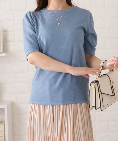 Lace Ladies(レースレディース)の「ラウンドネックギャザーニットプルオーバー(シャツ/ブラウス・レディース・ブラック/ベージュ/ブルー/ホワイト/ピンク・M/XL)」の21枚目の写真