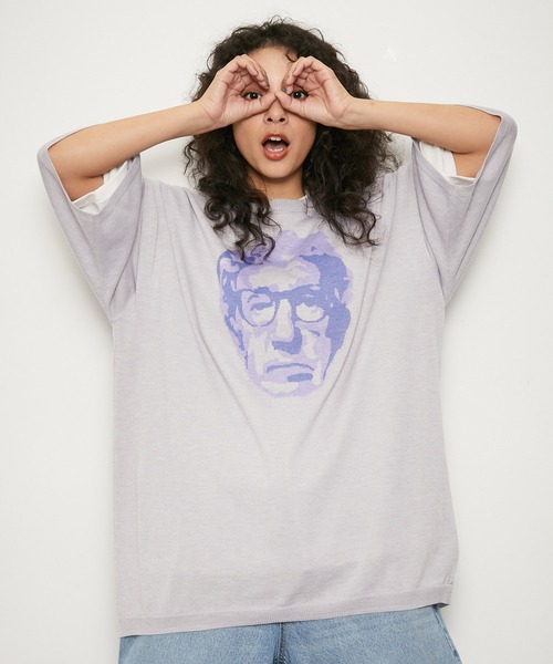 re_k by JUNRED（レクバイジュンレッド）の「re_k by JUNRED / アソートアート半袖ニットプルオーバー（Tシャツ/カットソー・メンズ・ライトグレー/ブラック/パープル/グリーン・S/M/L）」の4枚目の写真