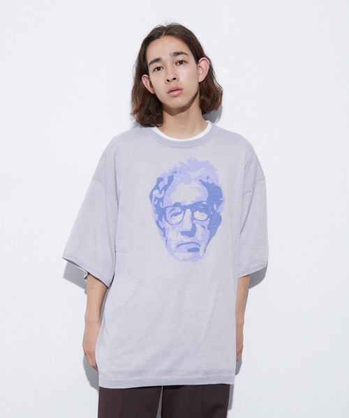 re_k by JUNRED（レクバイジュンレッド）の「re_k by JUNRED / アソートアート半袖ニットプルオーバー（Tシャツ/カットソー・メンズ・ライトグレー/ブラック/パープル/グリーン・S/M/L）」の16枚目の写真