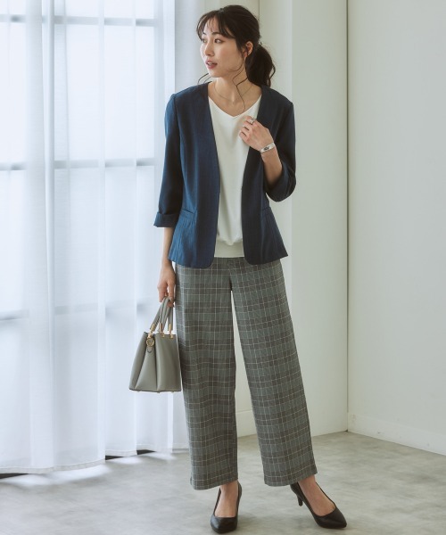 7days Life Styling（セブンデイズライフスタイリング）の「【品番振替】洗える麻調合繊７分袖ストレッチノーカラージャケット（接触冷感・防しわ・ストレッチ・UVカット）（ノーカラージャケット・レディース・ベージュ系/ネイビー系1/ライトグレー系/ネイビー系・L/M/S/LL）」の19枚目の写真