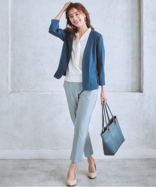 7days Life Styling（セブンデイズライフスタイリング）の「【品番振替】洗える麻調合繊７分袖ストレッチノーカラージャケット（接触冷感・防しわ・ストレッチ・UVカット）（ノーカラージャケット・レディース・ベージュ系/ネイビー系1/ライトグレー系/ネイビー系・L/M/S/LL）」の13枚目の写真