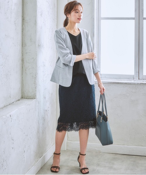 7days Life Styling（セブンデイズライフスタイリング）の「【品番振替】洗える麻調合繊７分袖ストレッチノーカラージャケット（接触冷感・防しわ・ストレッチ・UVカット）（ノーカラージャケット・レディース・ベージュ系/ネイビー系1/ライトグレー系/ネイビー系・L/M/S/LL）」の7枚目の写真