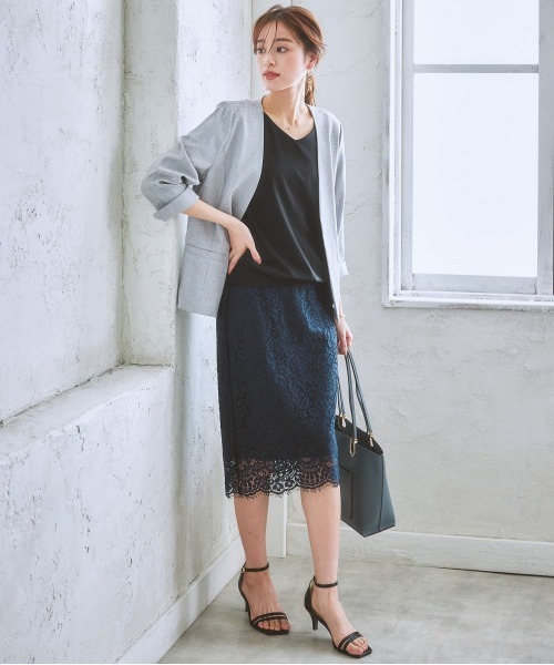 7days Life Styling（セブンデイズライフスタイリング）の「【品番振替】洗える麻調合繊７分袖ストレッチノーカラージャケット（接触冷感・防しわ・ストレッチ・UVカット）（ノーカラージャケット・レディース・ベージュ系/ネイビー系1/ライトグレー系/ネイビー系・L/M/S/LL）」の8枚目の写真