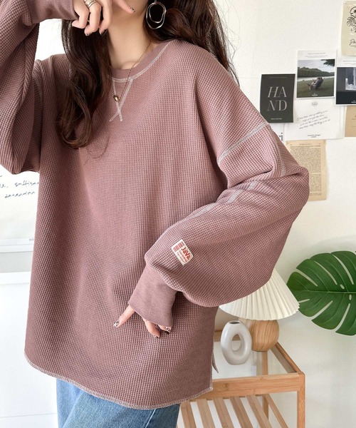 Java（ジャバ）の「《JaVaジャバ 別注》シンプルなのに格上げ。2way配色ワッフルロンTee（Tシャツ/カットソー・レディース・ライトグレー/ブラック/ベージュ/イエロー/ブルー/アイボリー/カーキブラウン/スモークピンク・SMALL/MEDIUM/LARGE/X-LARGE）」の22枚目の写真