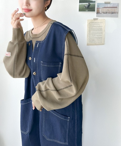 Java（ジャバ）の「《JaVaジャバ 別注》シンプルなのに格上げ。2way配色ワッフルロンTee（Tシャツ/カットソー・レディース・ライトグレー/ブラック/ベージュ/イエロー/ブルー/アイボリー/カーキブラウン/スモークピンク・SMALL/MEDIUM/LARGE/X-LARGE）」の11枚目の写真