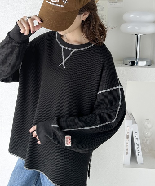 Java（ジャバ）の「《JaVaジャバ 別注》シンプルなのに格上げ。2way配色ワッフルロンTee（Tシャツ/カットソー・レディース・ライトグレー/ブラック/ベージュ/イエロー/ブルー/アイボリー/カーキブラウン/スモークピンク・SMALL/MEDIUM/LARGE/X-LARGE）」の21枚目の写真