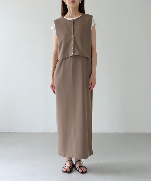 HER CLOSET(ハークローゼット)の「【Vingtrois】レイヤード風ジャンパースカート(ジャンパースカート・レディース・ダークグリーン/ブラック/モカ・M)」の2枚目の写真