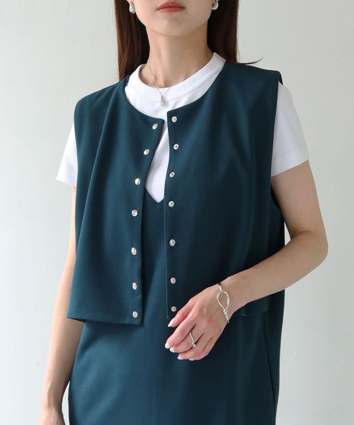 HER CLOSET(ハークローゼット)の「【Vingtrois】レイヤード風ジャンパースカート(ジャンパースカート・レディース・ダークグリーン/ブラック/モカ・M)」の3枚目の写真