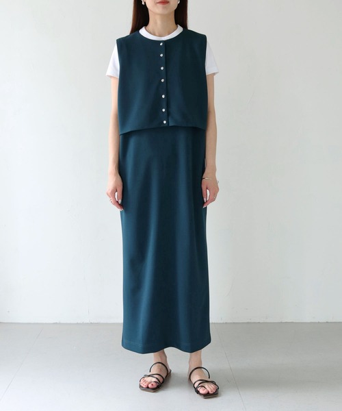 HER CLOSET(ハークローゼット)の「【Vingtrois】レイヤード風ジャンパースカート(ジャンパースカート・レディース・ダークグリーン/ブラック/モカ・M)」の12枚目の写真