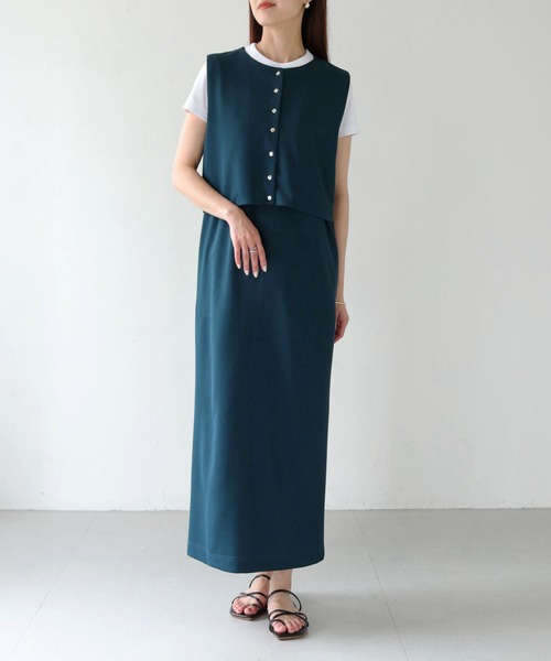 HER CLOSET(ハークローゼット)の「【Vingtrois】レイヤード風ジャンパースカート(ジャンパースカート・レディース・ダークグリーン/ブラック/モカ・M)」の13枚目の写真